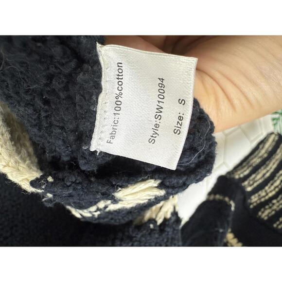 Elan Black and Cream Striped Cotton Knit 3/4 Sleeve Sweater - Size - Small - Picture 6 of 6